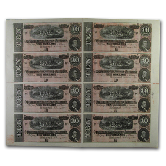 1864 $10 (T-68) Horses Pull Cannon CU (8 Note Sheet) 1864 $10 (T-68) Horses Pull Cannon CU (8 Note Sheet)